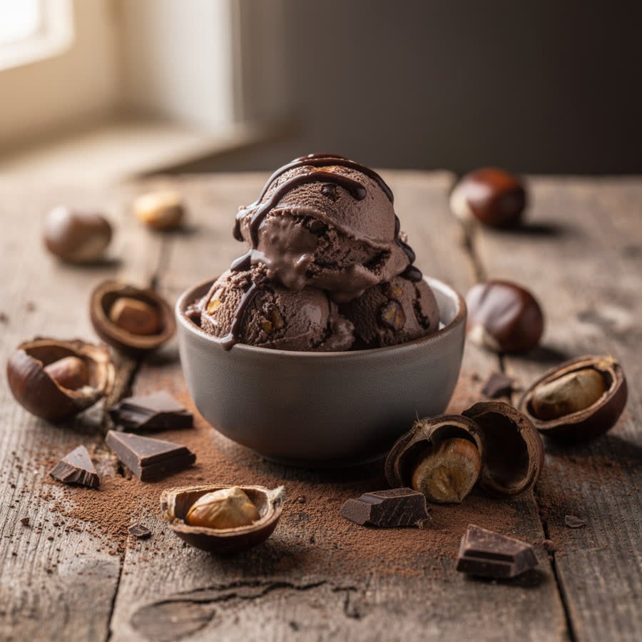 Foto creata da Aura: coppetta di gelato castagna e cioccolato